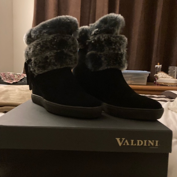 Black Suede and Grey Fur Stiletto Boots - Picture 1 of 10